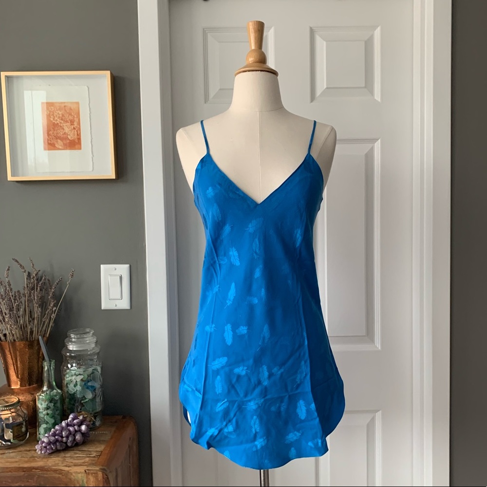 Vintage 90s silk feather print chemise/ tunic/ slip 3241